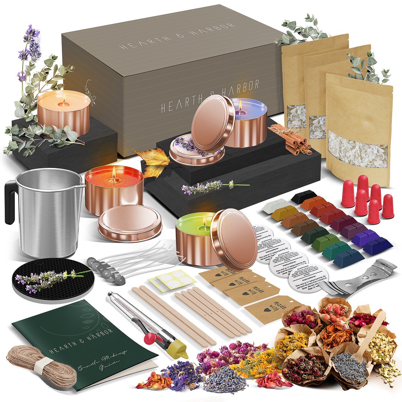 Hearth & Harbor DIY Natural Soy Candle Making Kit with Dried Flowers